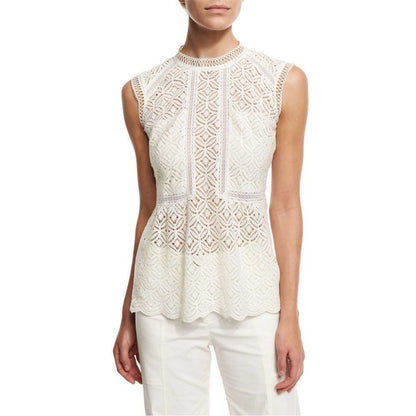 Veronica Beard Edie Lace Sleeveless Peplum Blouse Top Black Size 4