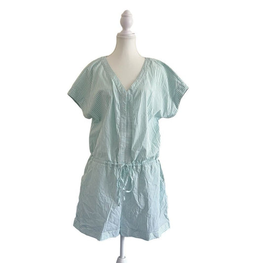 Vineyard Vines Seersucker Striped Romper in Aqua Size Large Short Sleeve