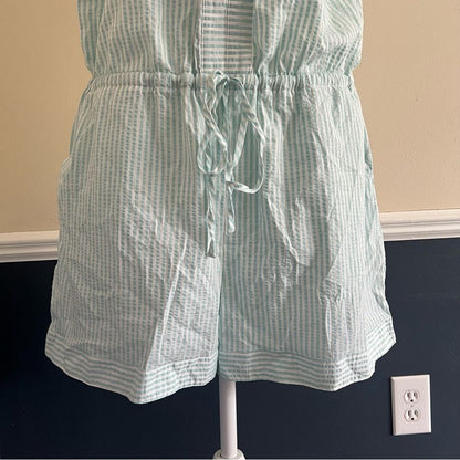 Vineyard Vines Seersucker Striped Romper in Aqua Size Large Short Sleeve