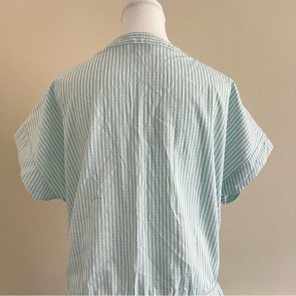 Vineyard Vines Seersucker Striped Romper in Aqua Size Large Short Sleeve