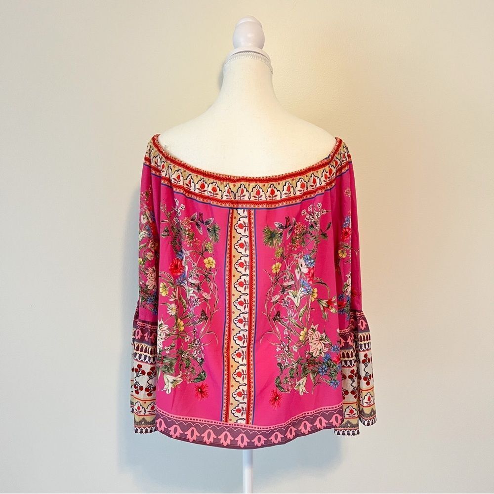 Umgee Boho Off Shoulder Paisley Floral Blouse Long Bell Sleeves
