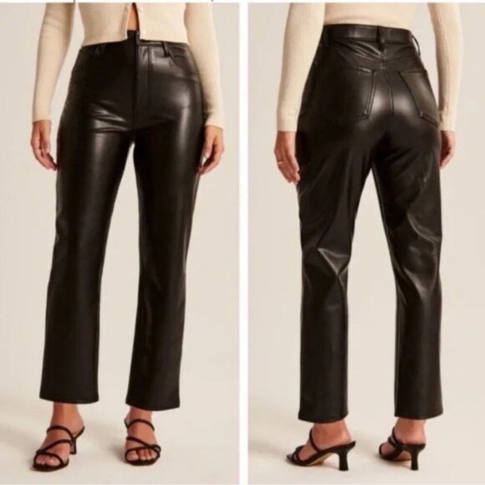 Abercrombie & Fitch Curve Love The Ankle Straight Ultra High Rise Vegan Leather