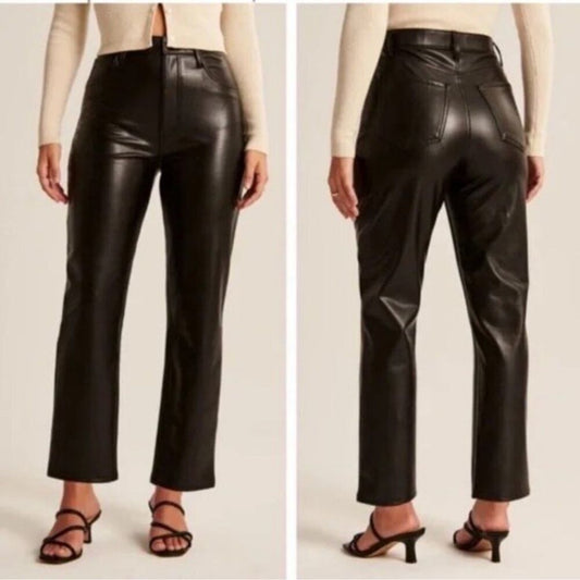 Abercrombie & Fitch Curve Love The Ankle Straight Ultra High Rise Vegan Leather